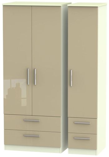 Knightsbridge Mushroom and Cream 3 Door 4 Drawer Triple Wardrobe