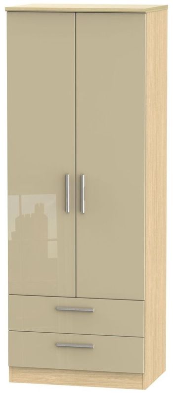 Knightsbridge Mushroom and Light Oak 2 Door 2 Drawer Tall Wardrobe