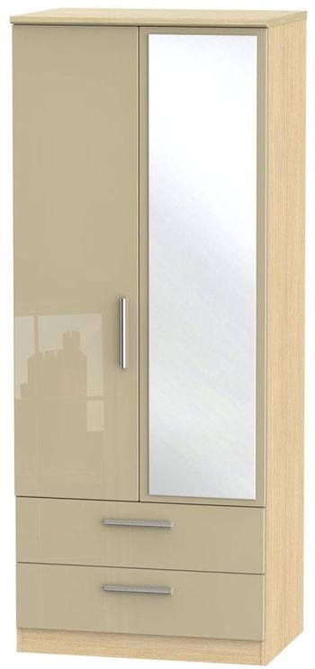 Knightsbridge Mushroom and Light Oak 2 Door 1 Mirror Combi Wardrobe