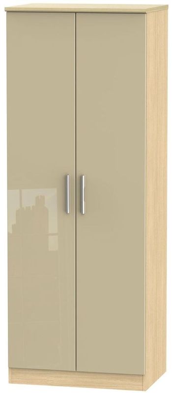 Knightsbridge Mushroom and Light Oak 2 Door Tall Plain Wardrobe