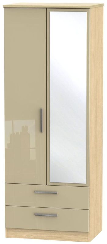 Knightsbridge Mushroom and Light Oak 2 Door 1 Mirror Combi Tall Wardrobe