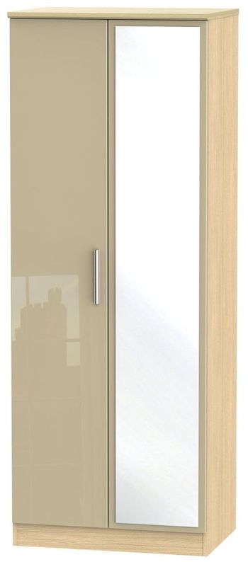 Knightsbridge Mushroom and Light Oak 2 Door 1 Mirror Tall Wardrobe