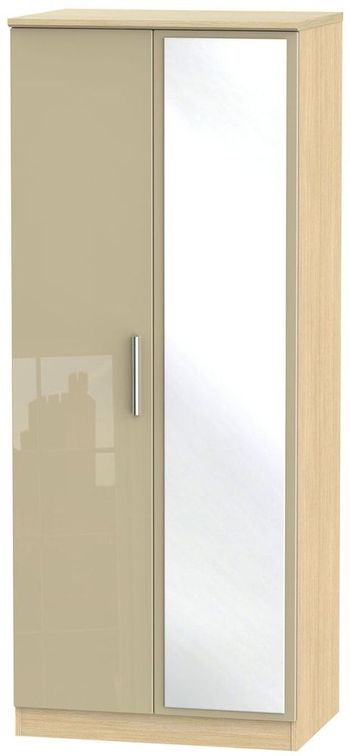 Knightsbridge Mushroom and Light Oak 2 Door 1 Mirror Wardrobe