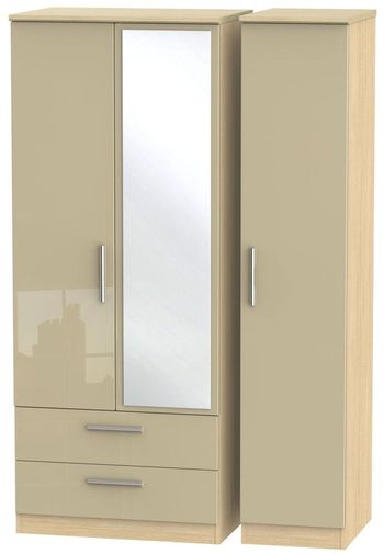 Knightsbridge Mushroom and Light Oak 3 Door 1 Mirror LHF 2 Drawer Combi Wardrobe