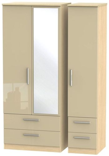 Knightsbridge Mushroom and Light Oak 3 Door 1 Mirror Combi Wardrobe