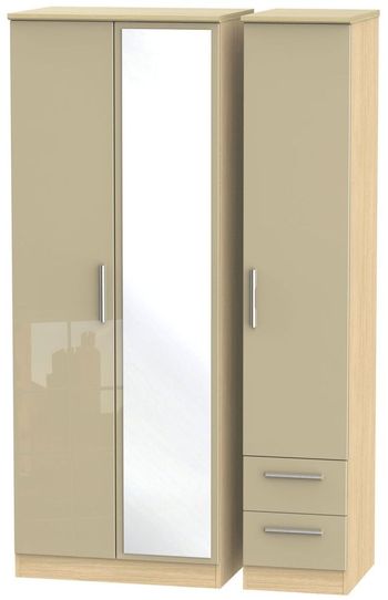 Knightsbridge Mushroom and Light Oak 3 Door 1 Mirror RHF 2 Drawer Combi Tall Wardrobe