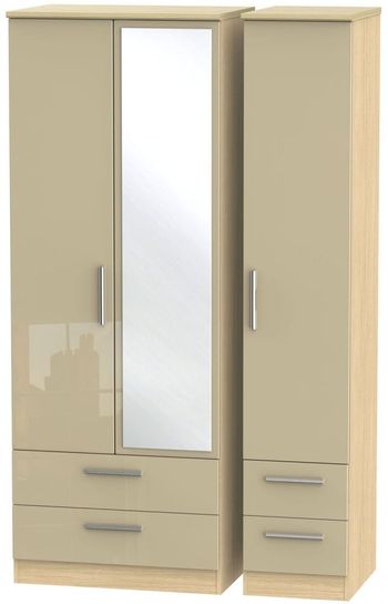 Knightsbridge Mushroom and Light Oak 3 Door 1 Mirror Combi Tall Wardrobe