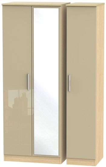 Knightsbridge Mushroom and Light Oak 3 Door 1 Mirror Triple Tall Wardrobe