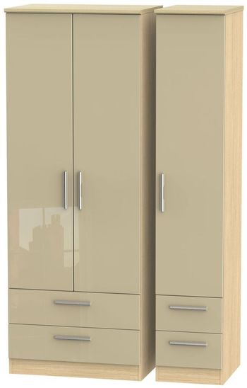 Knightsbridge Mushroom and Light Oak 3 Door 4 Drawer Triple Tall Wardrobe