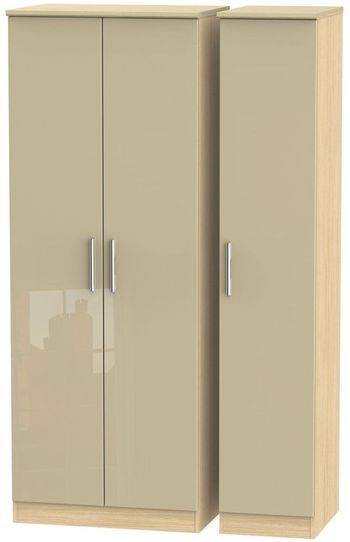 Knightsbridge Mushroom and Light Oak 3 Door Triple Tall Wardrobe
