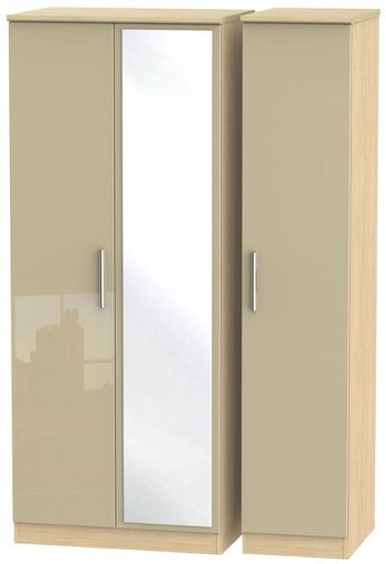 Knightsbridge Mushroom and Light Oak 3 Door 1 Mirror Triple Wardrobe