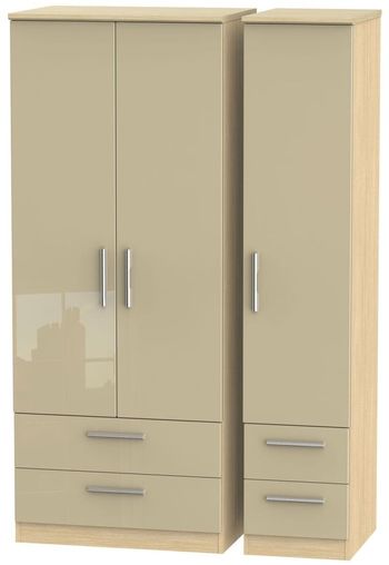 Knightsbridge Mushroom and Light Oak 3 Door 4 Drawer Triple Wardrobe
