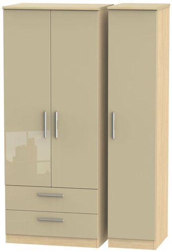 Knightsbridge Mushroom and Light Oak 3 Door LHF 2 Drawer Triple Wardrobe