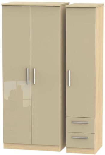 Knightsbridge Mushroom and Light Oak 3 Door RHF 2 Drawer Triple Wardrobe