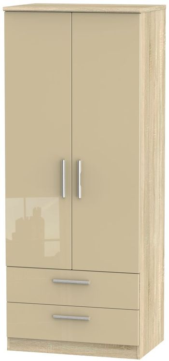 Knightsbridge Mushroom and Oak 2 Door 2 Drawer Wardrobe