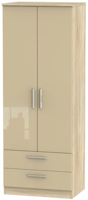 Knightsbridge Mushroom and Oak 2 Door 2 Drawer Tall Wardrobe