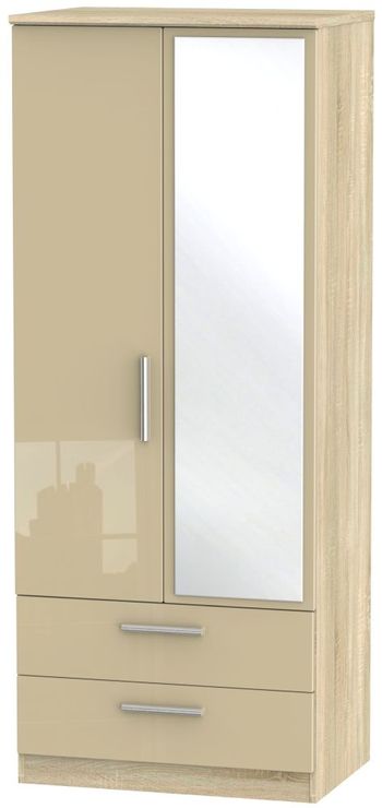 Knightsbridge Mushroom and Oak 2 Door 1 Mirror Combi Wardrobe
