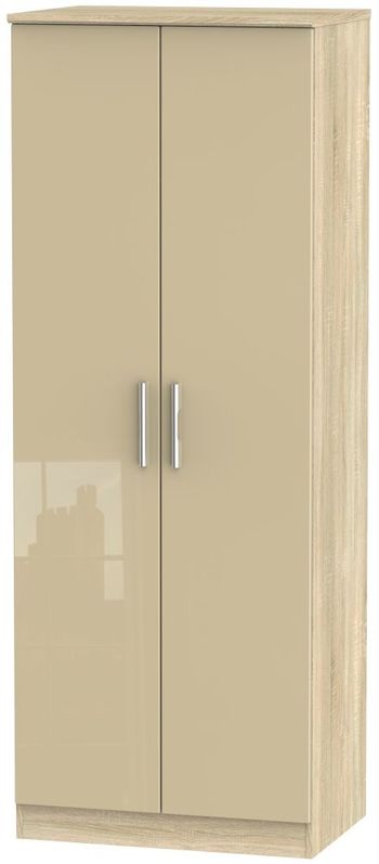 Knightsbridge Mushroom and Oak 2 Door Tall Plain Wardrobe