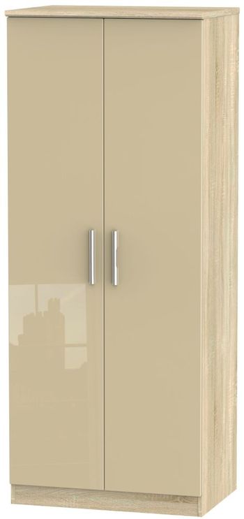 Knightsbridge Mushroom and Oak 2 Door Plain Wardrobe