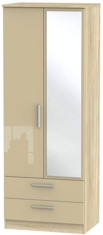 Knightsbridge Mushroom and Oak 2 Door 1 Mirror Combi Tall Wardrobe