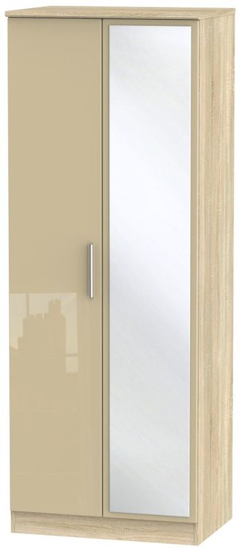 Knightsbridge Mushroom and Oak 2 Door 1 Mirror Tall Wardrobe