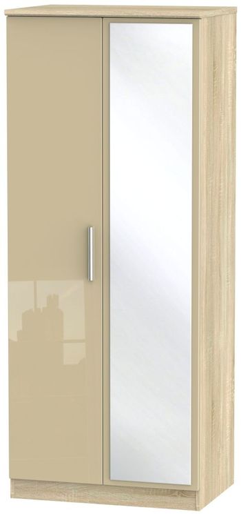 Knightsbridge Mushroom and Oak 2 Door 1 Mirror Wardrobe