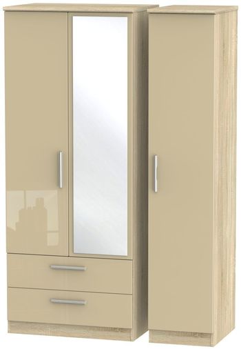 Knightsbridge Mushroom and Oak 3 Door 1 Mirror LHF 2 Drawer Combi Wardrobe