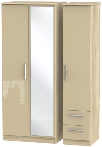 Knightsbridge Mushroom and Oak 3 Door 1 Mirror RHF 2 Drawer Combi Wardrobe