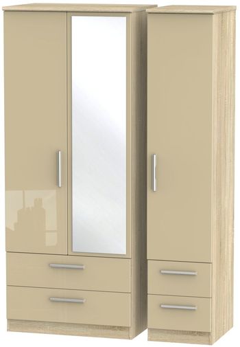 Knightsbridge Mushroom and Oak 3 Door 1 Mirror Combi Wardrobe