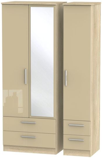 Knightsbridge Mushroom and Oak 3 Door 1 Mirror Combi Tall Wardrobe