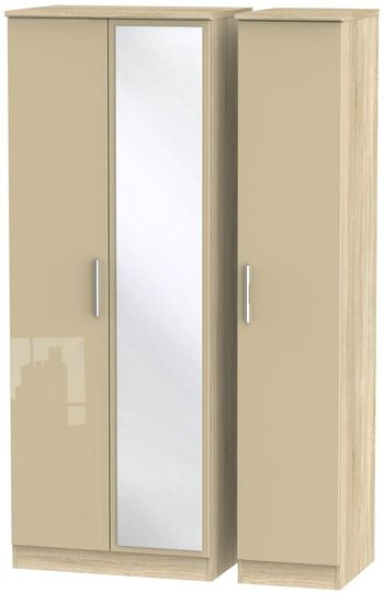 Knightsbridge Mushroom and Oak 3 Door 1 Mirror Tall Triple Wardrobe