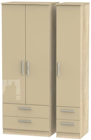 Knightsbridge Mushroom and Oak 3 Door 4 Drawer Tall Triple Wardrobe