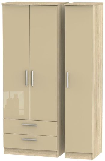 Knightsbridge Mushroom and Oak 3 Door LHF 2 Drawer Tall Triple Wardrobe