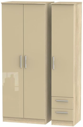 Knightsbridge Mushroom and Oak 3 Door RHF 2 Drawer Tall Triple Wardrobe