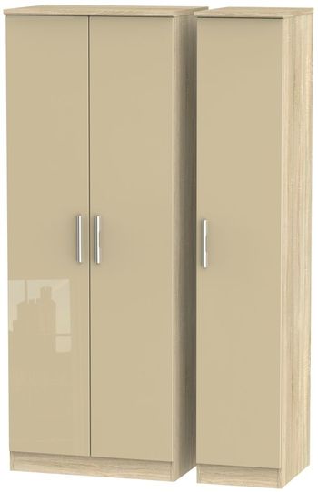 Knightsbridge Mushroom and Oak 3 Door Tall Triple Wardrobe