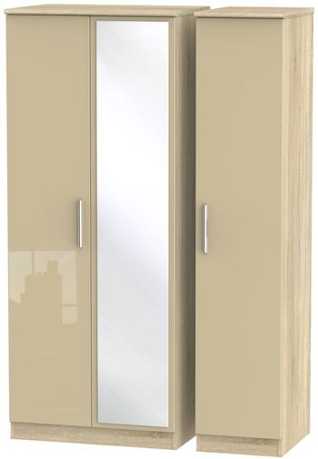 Knightsbridge Mushroom and Oak 3 Door 1 Mirror Triple Wardrobe
