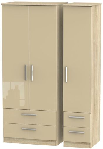 Knightsbridge Mushroom and Oak 3 Door 4 Drawer Triple Wardrobe