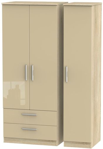 Knightsbridge Mushroom and Oak 3 Door LHF 2 Drawer Triple Wardrobe