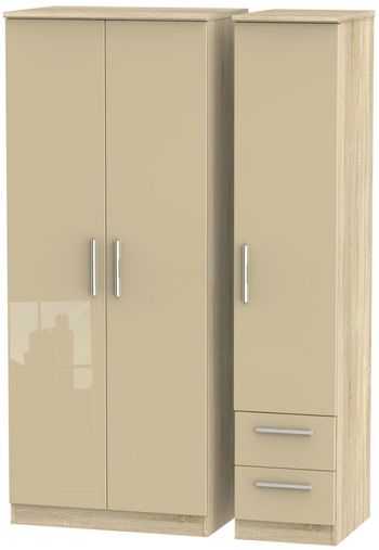 Knightsbridge Mushroom and Oak 3 Door RHF 2 Drawer Triple Wardrobe