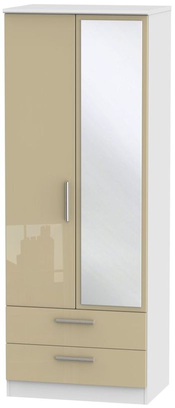 Knightsbridge Mushroom and White 2 Door 1 Mirror Combi Wardrobe