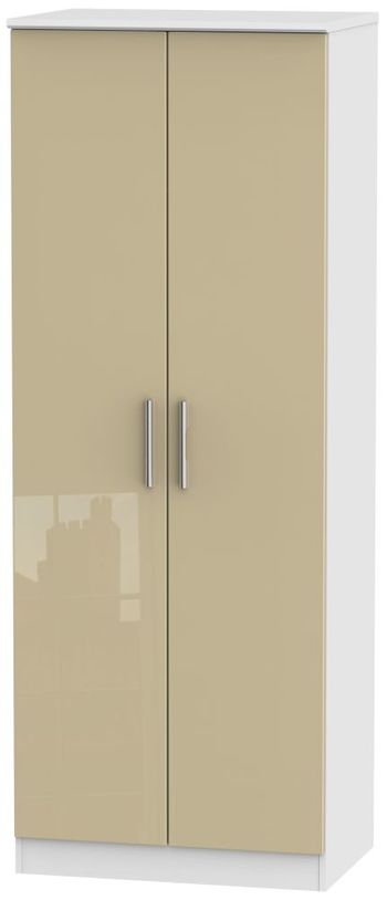Knightsbridge Mushroom and White 2 Door Tall Plain Wardrobe