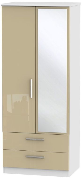 Knightsbridge Mushroom and White 2 Door 1 Mirror Combi Tall Wardrobe