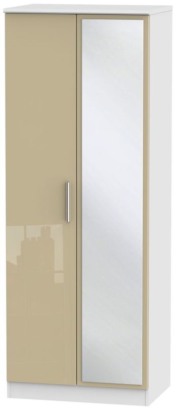 Knightsbridge Mushroom and White 2 Door 1 Mirror Tall Wardrobe