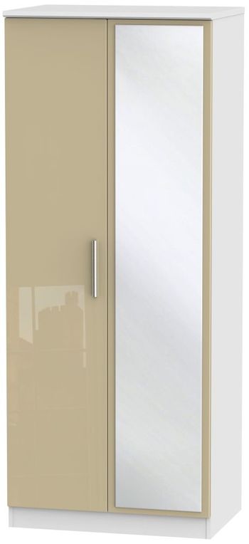 Knightsbridge Mushroom and White 2 Door 1 Mirror Wardrobe