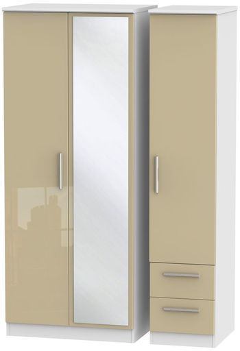 Knightsbridge Mushroom and White 3 Door 1 Mirror RHF 2 Drawer Combi Wardrobe