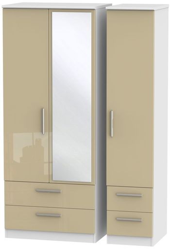 Knightsbridge Mushroom and White 3 Door 1 Mirror Combi Wardrobe