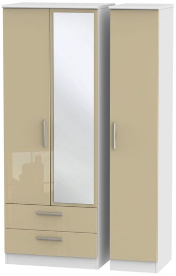 Knightsbridge Mushroom and White 3 Door 1 Mirror LHF 2 Drawer Combi Tall Wardrobe