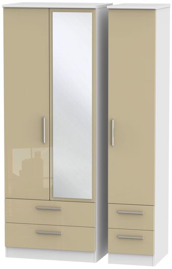 Knightsbridge Mushroom and White 3 Door 1 Mirror Combi Tall Wardrobe