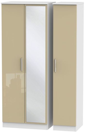 Knightsbridge Mushroom and White 3 Door 1 Mirror Triple Tall Wardrobe