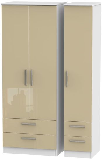 Knightsbridge Mushroom and White 3 Door 4 Drawer Triple Tall Wardrobe
